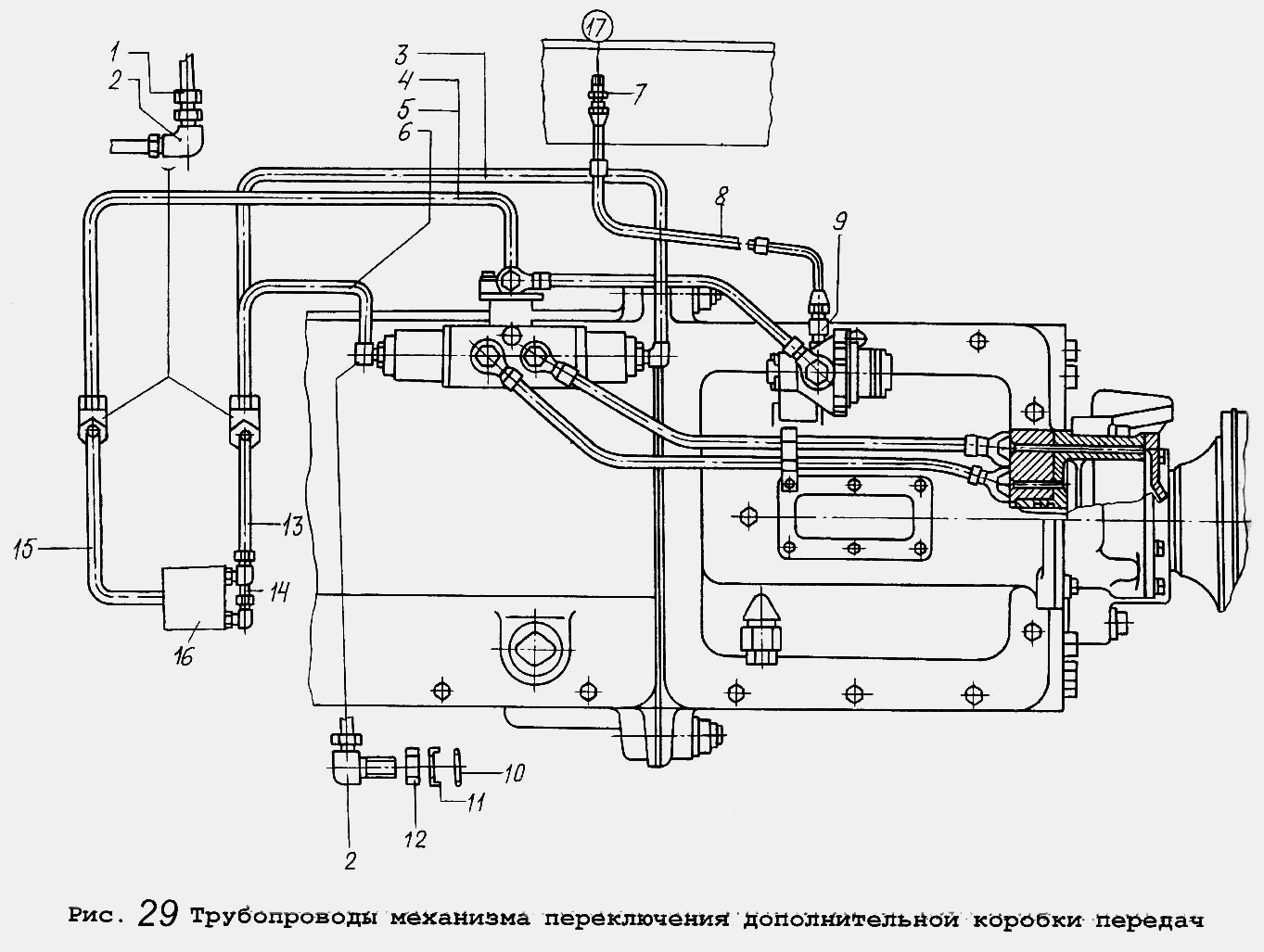 Трубопроводы механизма переключения дополнительной коробки передач МАЗ  53371