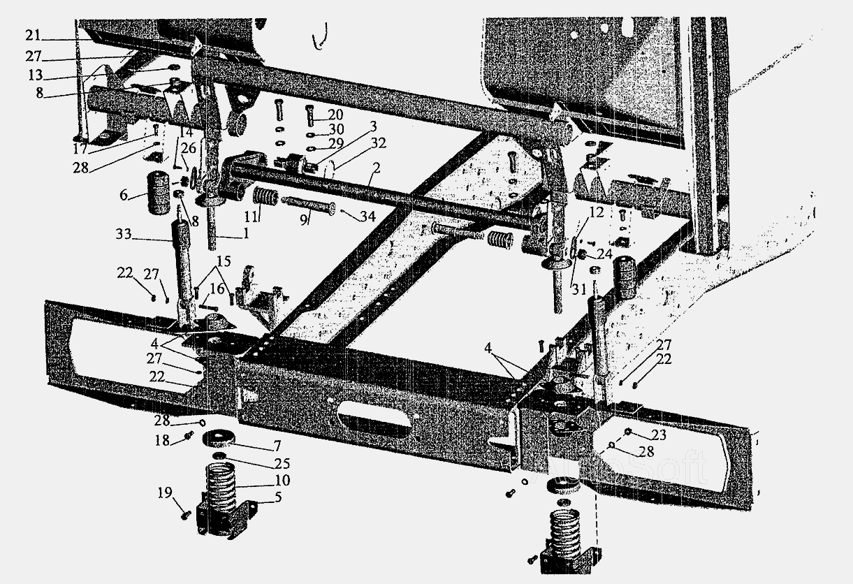 Переднее подрессоривание большой кабины МАЗ  5337