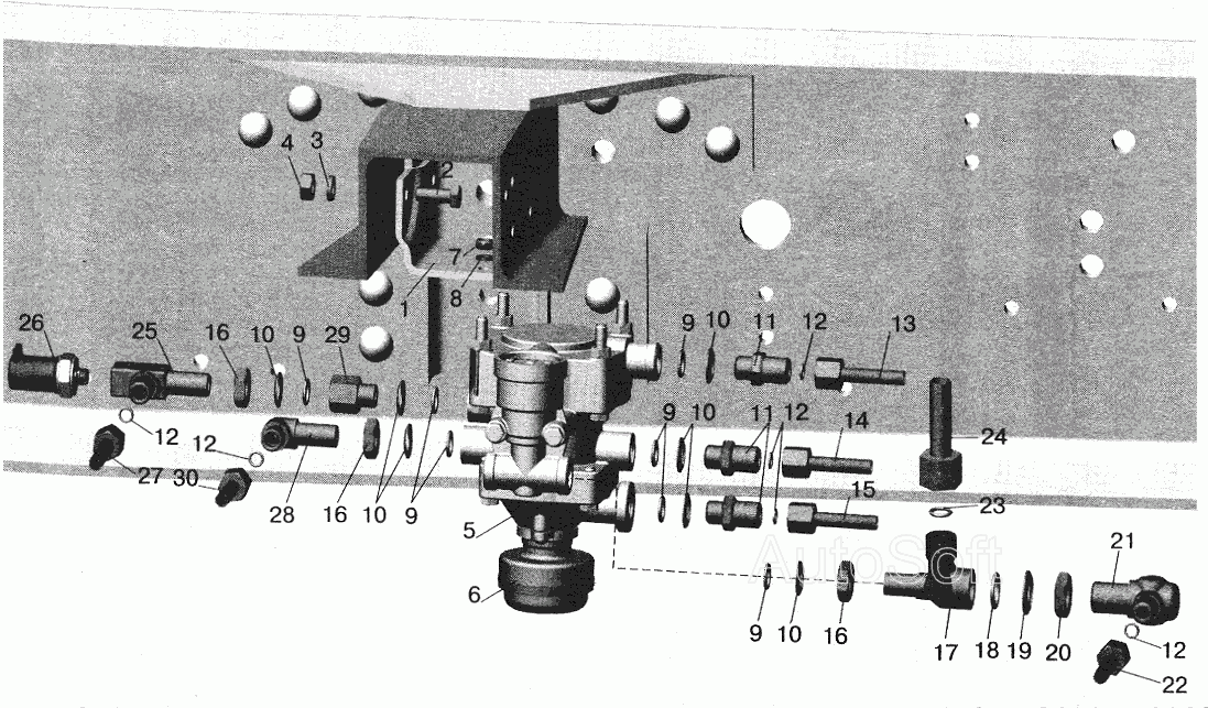 Установка клапана прицепа и присоединительной арматуры МАЗ-543203, 543202 МАЗ  5432