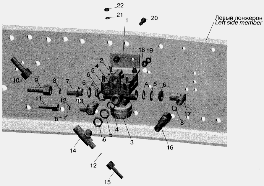 Установка ускорительного клапана и присоединительной арматуры МАЗ-551605, 551603 МАЗ  543202