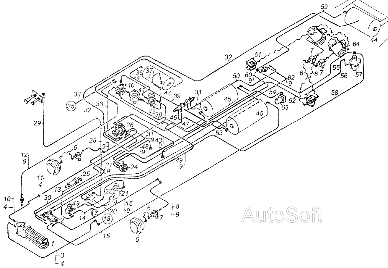 Схема тормозного привода автомобиля МАЗ-54326 МАЗ  54326