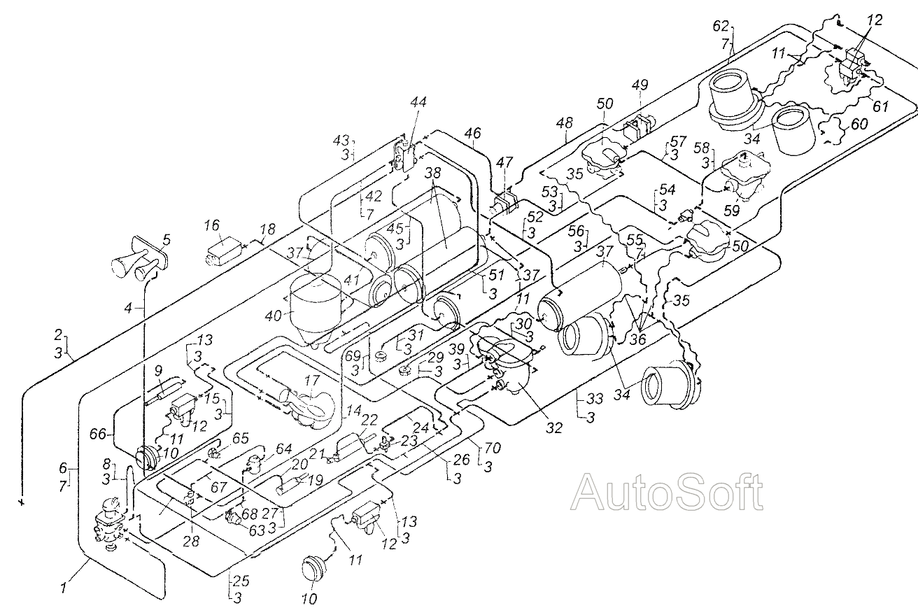 Схема тормозного привода автомобиля МАЗ-6422 МАЗ  54326