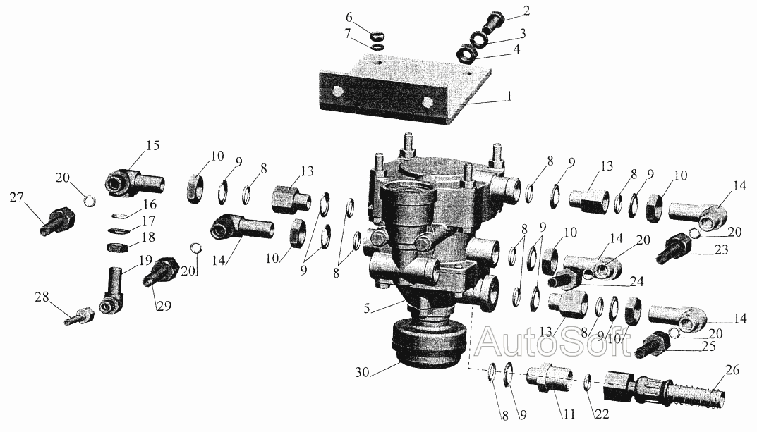 Установка клапана управления тормозами прицепа и присоединительной арматуры МАЗ  544069