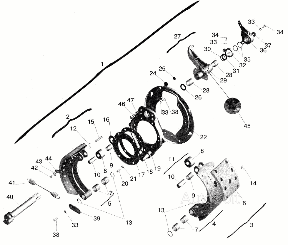 Тормозной механизм передних колес МАЗ  5516
