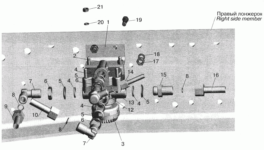 Установка ускорительного клапана и присоединительной арматуры МАЗ-551605, 551603 МАЗ  5516