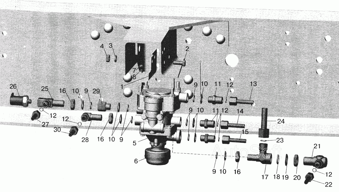 Установка клапана прицепа и присоединительной арматуры МАЗ-642208, 642205, 543208, 543205 МАЗ  5516