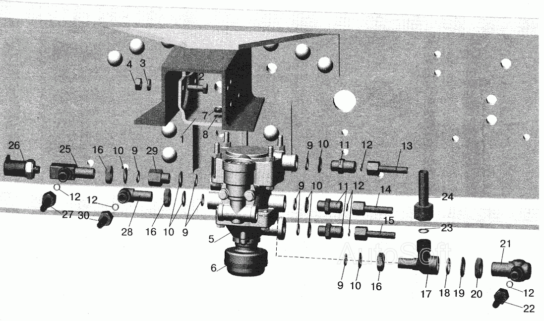 Установка клапана прицепа и присоединительной арматуры МАЗ-543203, 543202 МАЗ  5516