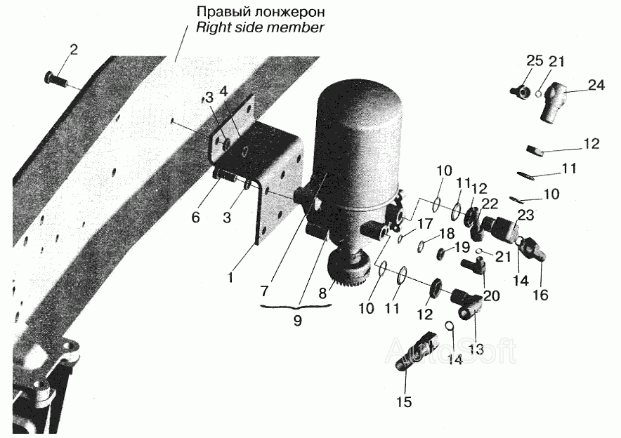 Установка осушителя воздуха и присоединительной арматуры МАЗ-555102 МАЗ  5516