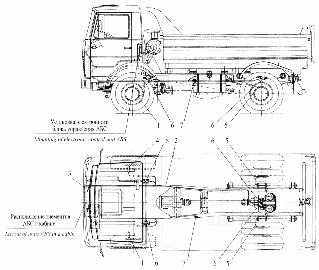 Установка элементов электрооборудования АБС на автомобиле МАЗ-555102 (с малой кабиной) МАЗ  5516
