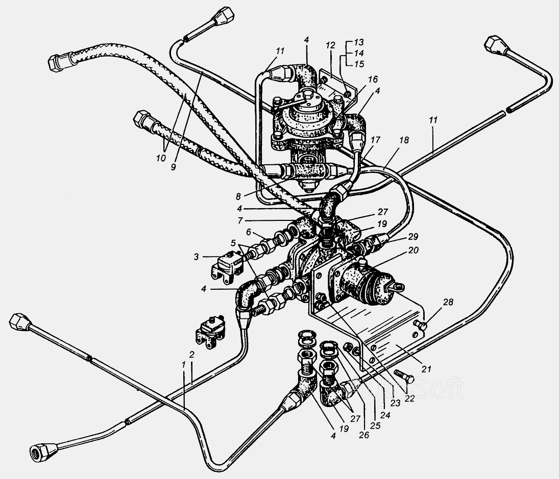 Трубопроводы к тормозным кранам МАЗ-509А МАЗ  5549