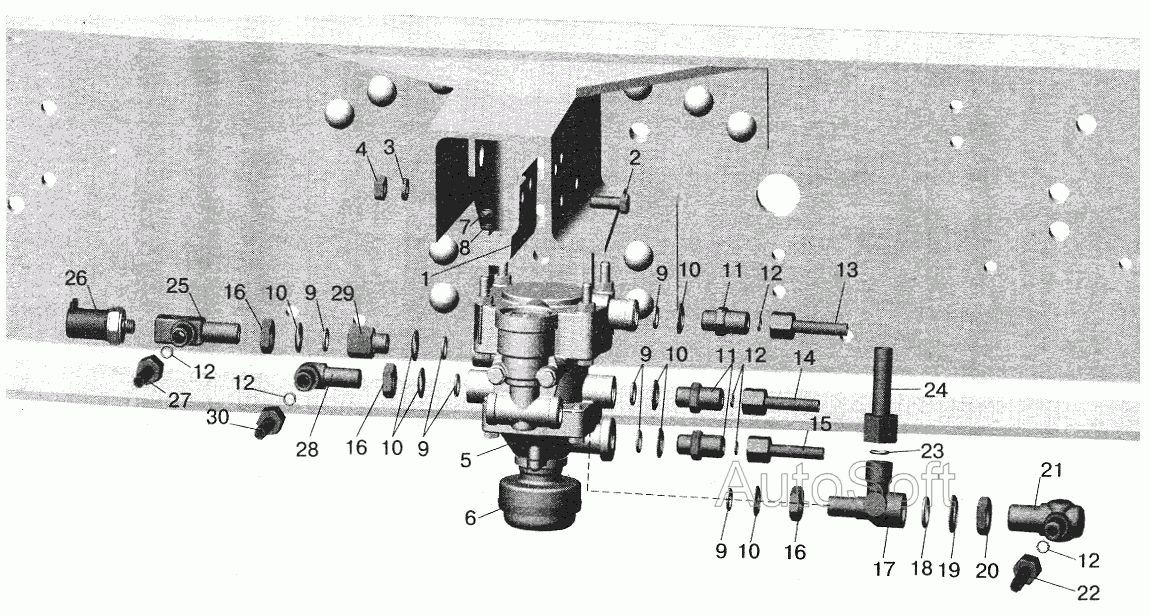 Установка клапана прицепа и присоединительной арматуры МАЗ-642208, 642205, 543208, 543205 МАЗ  5551
