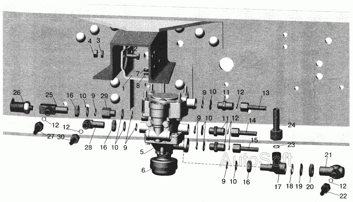 Установка клапана прицепа и присоединительной арматуры МАЗ-543203, 543202 МАЗ  5551