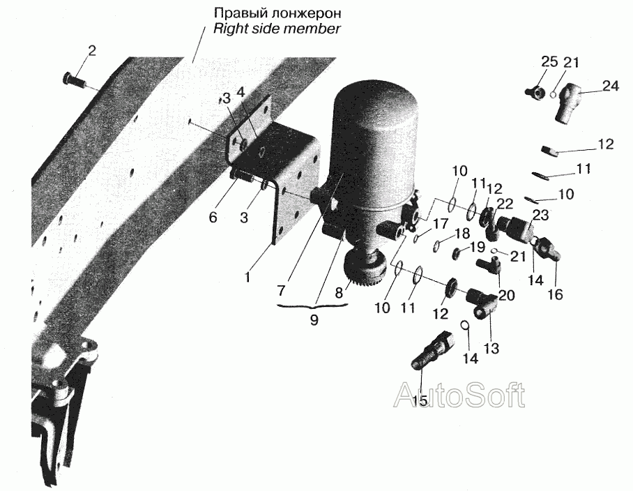 Установка осушителя воздуха и присоединительной арматуры МАЗ-555102 МАЗ  5551