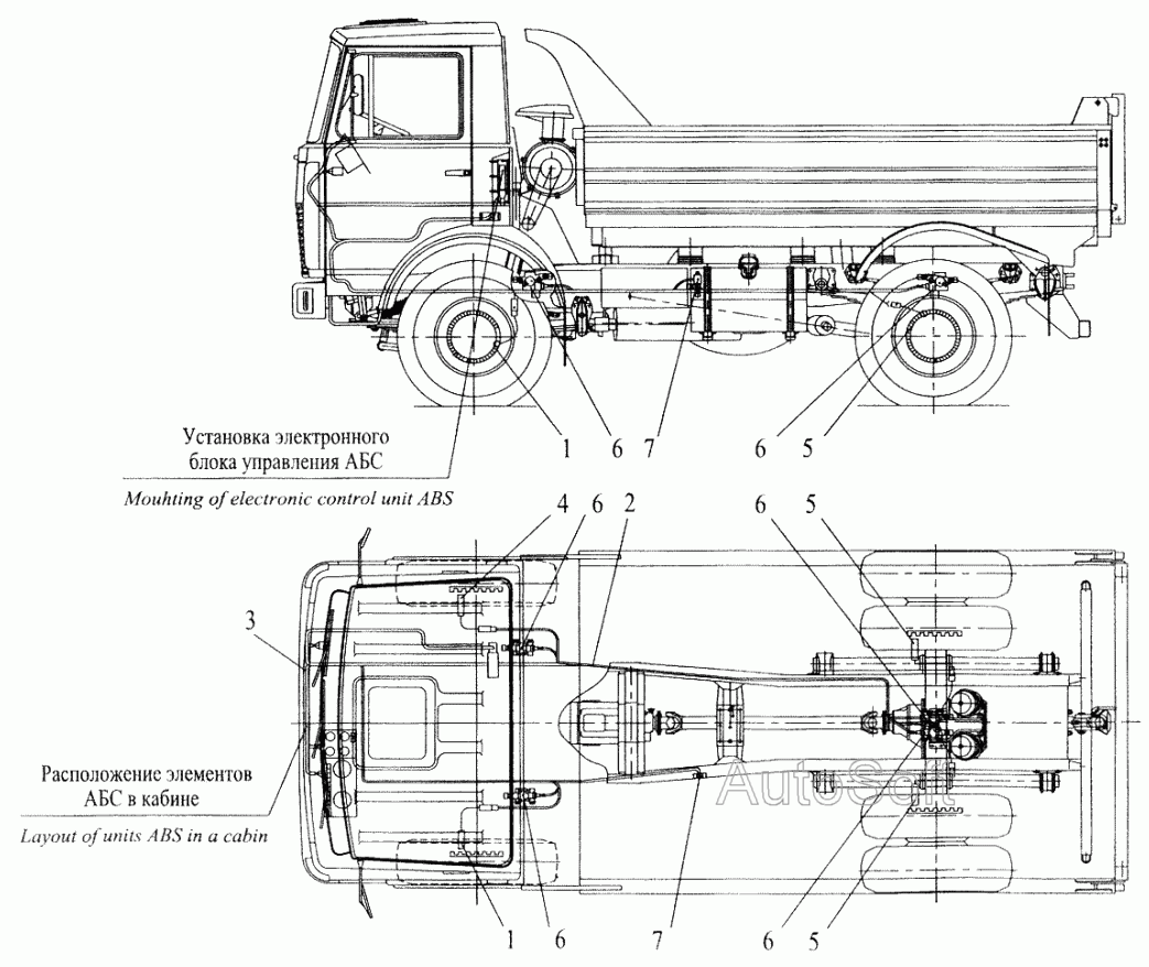 Установка элементов электрооборудования АБС на автомобиле МАЗ-555102 (с малой кабиной) МАЗ  5551