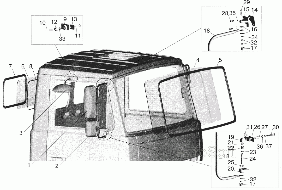 Установка стекол и зеркал на малую кабину МАЗ  5551
