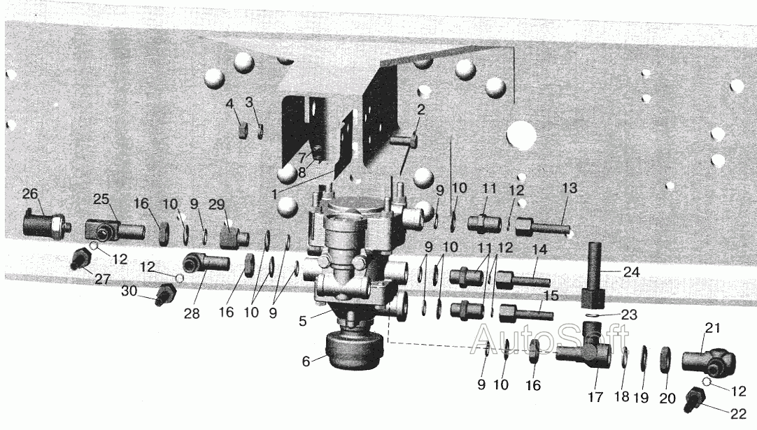 Установка клапана прицепа и присоединительной арматуры МАЗ-642208, 642205, 543208, 543205 МАЗ  6422