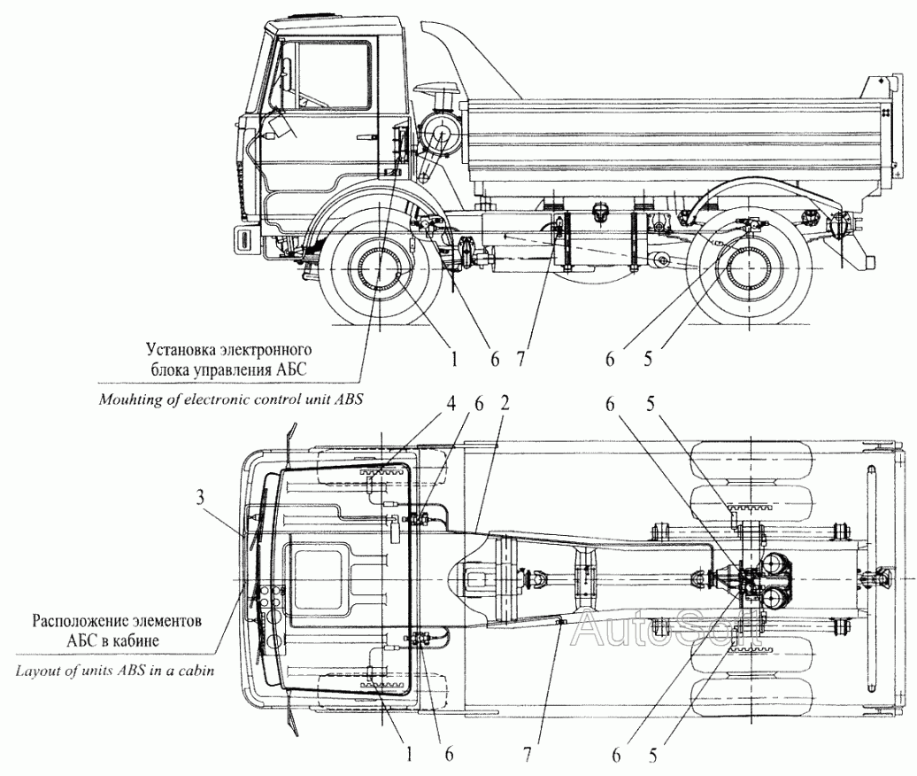 Установка элементов электрооборудования АБС на автомобиле МАЗ-555102 (с малой кабиной) МАЗ  6422