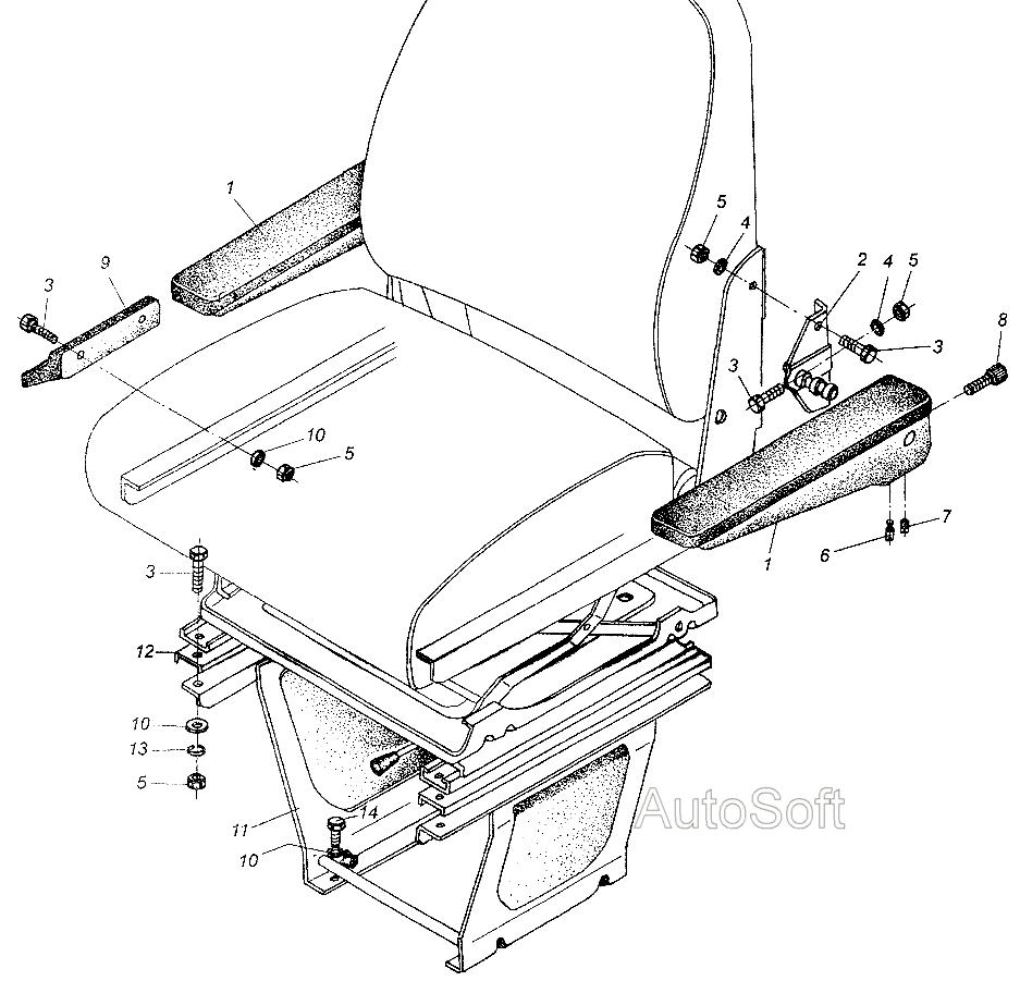 Установка переднего сиденья и поручней МАЗ  64226