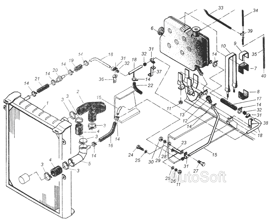 Установка трубопроводов системы охлаждения МАЗ  64226