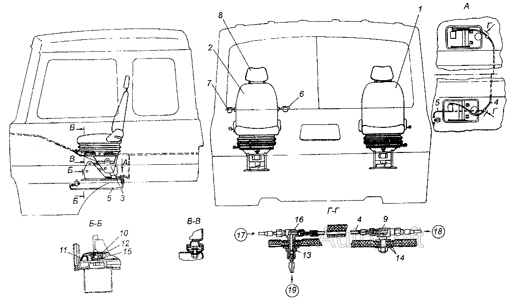 Установка и пневмопитание сидений МАЗ  64226