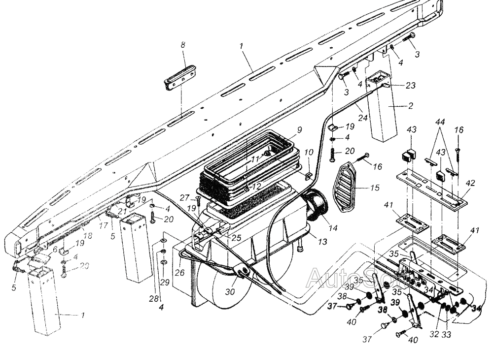 Установка воздушных заслонок и отопителя кабины МАЗ  64226