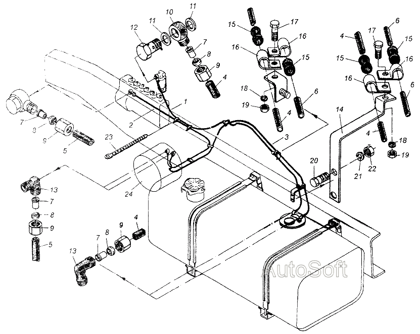 Установка топливопроводов с подогревом двигателя МАЗ  64226
