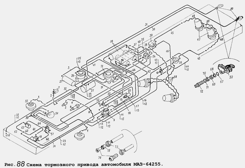 Схема тормозного привода автомобиля МАЗ-64255 МАЗ  64255