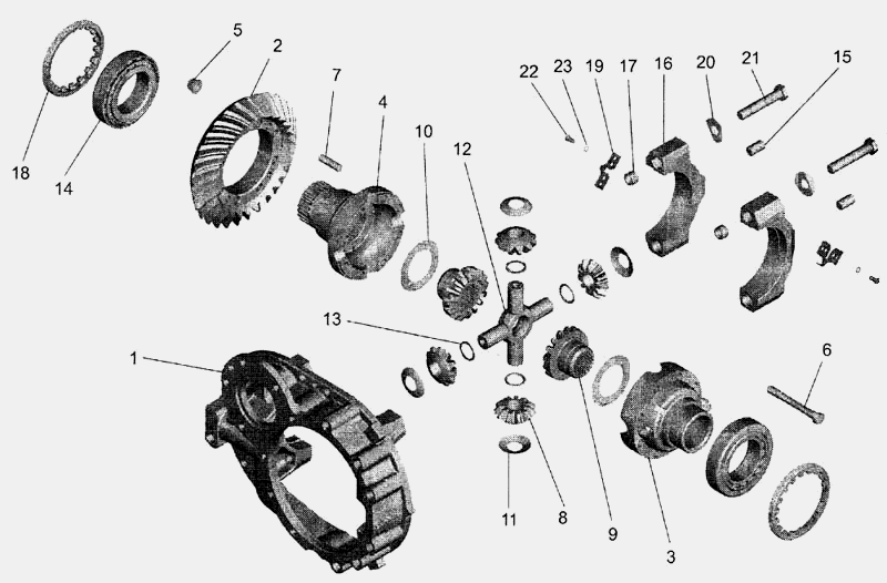 Редуктор среднего моста. Дифференциал с картером редуктора МАЗ  643068