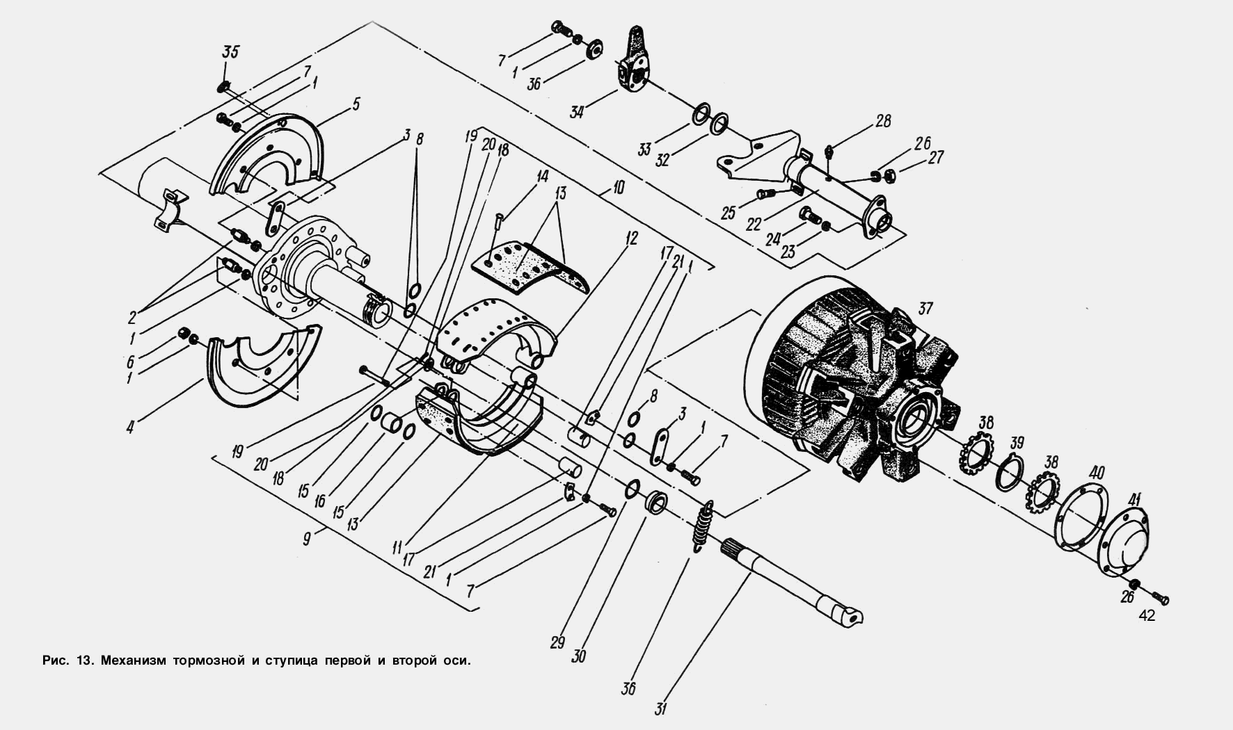 Механизм тормозной и ступица первой и второй оси МАЗ  93892