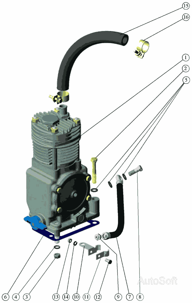 Установка пневмокомпрессора для исполнениий дизелей с  пневмокомпрессором Д  242С