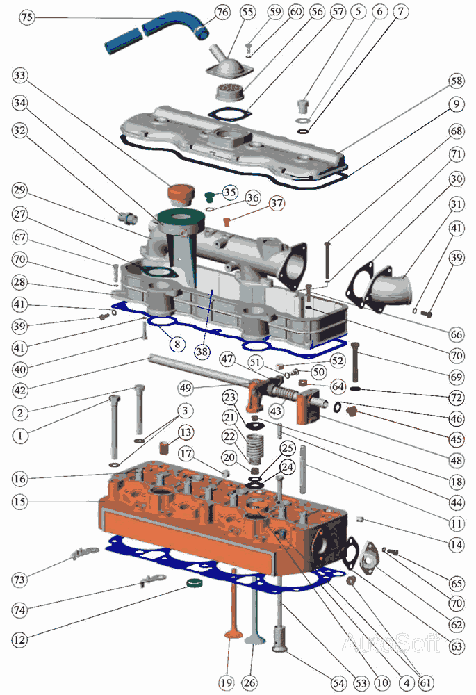 Установка головки цилиндров и впускного тракта, клапаны и толкатели клапанов Д  242С