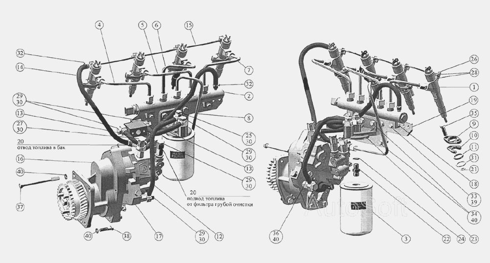 Топливные трубопроводы и установка топливной аппаратуры Д  245.7E3