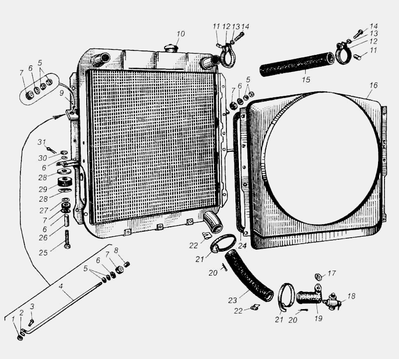 Радиатор и его крепление МАЗ  5335